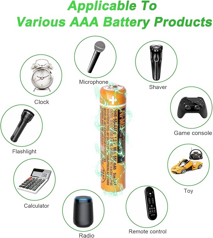 12 Pack HHR-55AAABU NI-MH AAA Rechargeable Battery 1.2V 550mAh AAA Batteries for Panasonic Cordless Phones,Remote Controls, Electronics