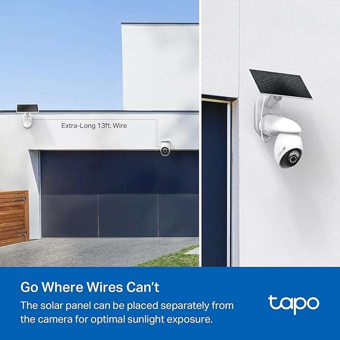 Tapo 4K Outdoor Camera Wireless, Battery Camera w/Solar Panel, Pan/Tilt, 360° View, 24/7 Capture, Free Person/Vehicle Detect, Night Vision, SD/Cloud, Works w/Alexa and Google Assistant, VistaCam 360