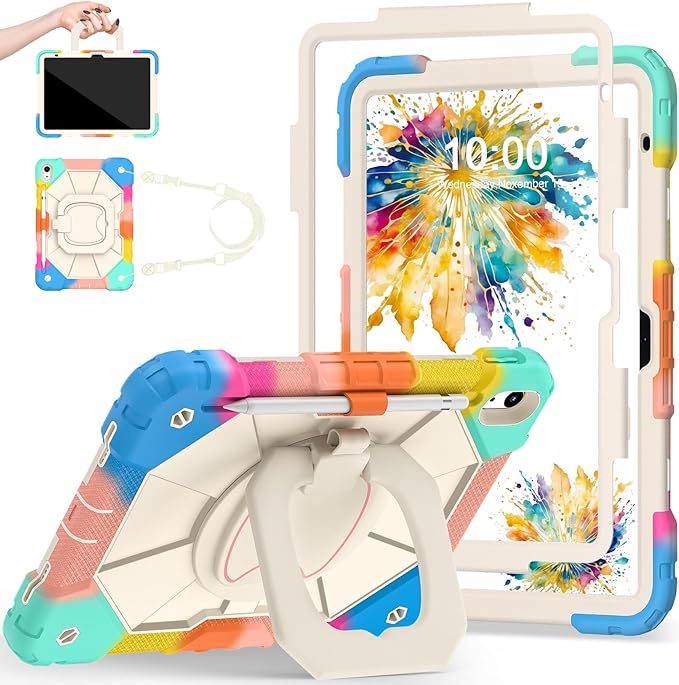 Case for iPad (A16) 11th/10th Generation 2025/2022,10th Generation i Pad Case with 360° Rotating Stand Screen,Heavy Duty Shockproof Cover for iPad 11.0/10.9 Inch C ase,Colorful