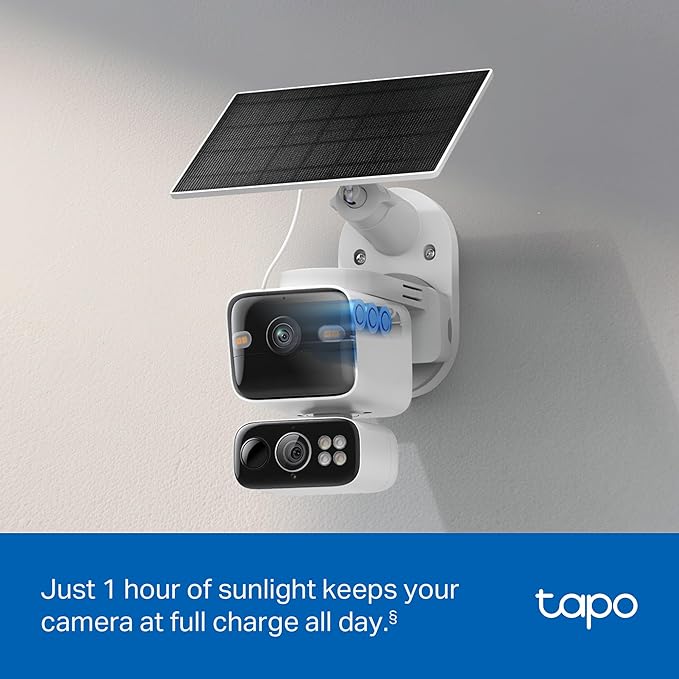 Tapo 2K Dual Lens Pan/Tilt Security Battery Camera Wiress w/Solar Panel, 165° Wide-Angle + 6mm Telephoto, Free Person/Vehicle Detection, 360° Pan, SD/Cloud Storage, Works w/Alexa & Google, C645D KIT
