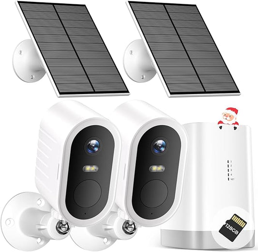 Security Cameras Wireless Outdoor,5G/2.4G WiFi Home Security System with 2-Cams Kit Solar Cameras for Home Security 2K,180-Day Battery,Local Storage & No Subscription 128GB Memory Card