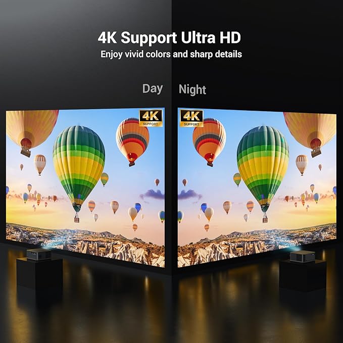 2000 ANSI 4K Full HD Projector with WiFi and Bluetooth, HAPPRUN Movie Home Theater with Auto Focus, 300'' Display for Indoor/Outdoor, Smart Proyector Compatible with Phone/TV Stick/PC/PS5