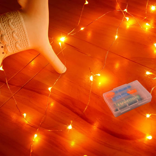 RUICHEN 16 Ft Copper Wire LED Fairy String Lights, 50 Lights, Battery Operated, 2 Pack, Orange, Model TB-5M50L