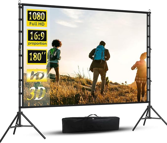 Outdoor Projector Screen and Stand，180-in Portable Projector Screen 15 FT Large Projection Screen，16:9 4K HD Rear Front Wrinkle-Free Movie Screen with Carry Bag for Backyard,RVing Night,Party