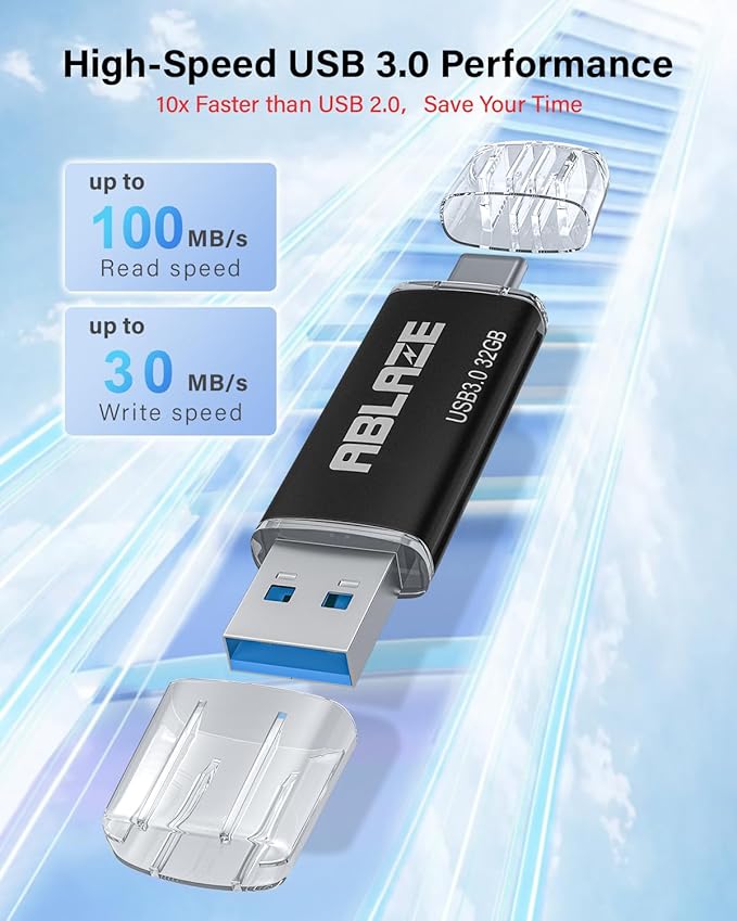 ABLAZE Type C Flash Drive 32GB 5 Pack, Dual USB 3.0+USB C Flash Drive Compatible with iPhone 16/15, Android Smartphone, Computer,Tablet Mac Laptop (5 Pack)