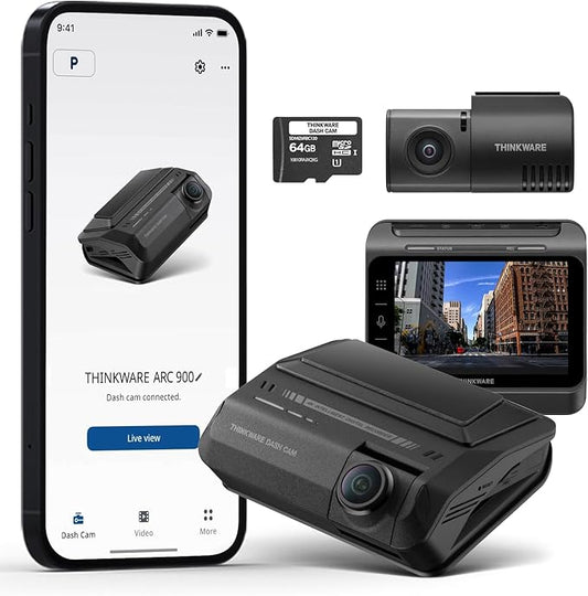 THINKWARE ARC 900 2CH 4K Front and 2K Rear Dash Cam, Dual STARVIS 2 and HDR, 60 FPS, Advanced Parking Mode, 3.5" IPS LCD Touchscreen, 5GHz Wi-Fi, GPS (64GB Memory Card, Hardwiring Cable Incl)