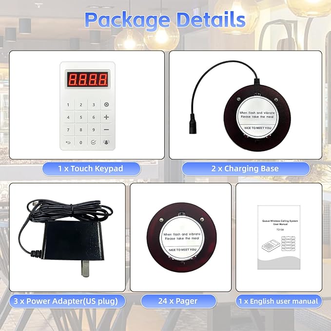 Pagers for Restaurants, 24 Coaster Beeper Restaurant Buzzer System with Beeps, Vibration, Flashing, Guest Customer Queue Pagers for Food Truck, Church Nursery