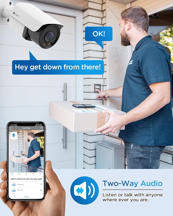 4COVR 4K PoE Security Camera System, 2-Way Audio, Smart Color Night Vision, 4X 5MP Bullet IP Cameras, IP67 Weatherproof, Person/Vehicle Detection, 8CH NVR 2TB HDD, 24/7 Recording, LY37YX5M0804-1