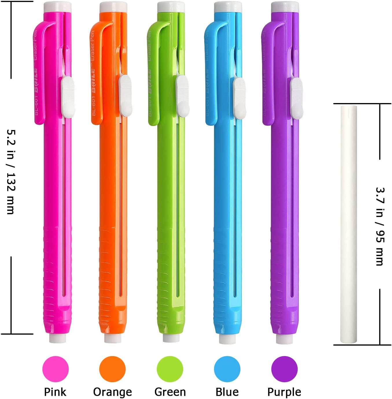 Retractable Mechanical Eraser Pen, Pen-Style Erasers Assorted Color, 5 Pack