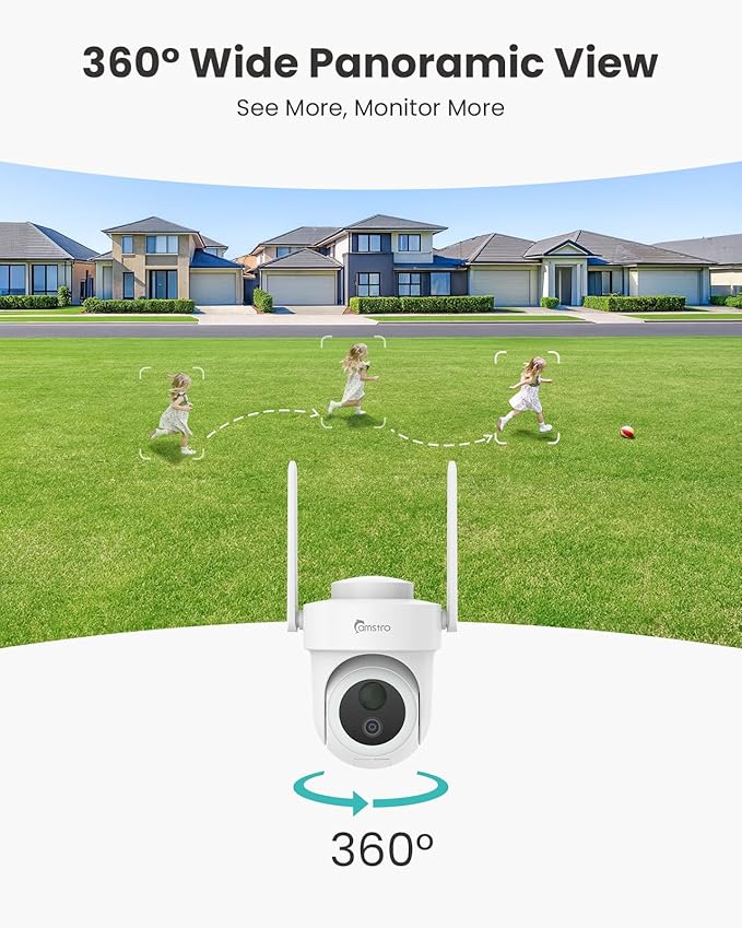 4K Security Cameras Wireless Outdoor No Subscription, 360° PTZ Home Security Cameras System, 64G Local Storage Home Hub, Human/Vehicle/Pet Recognition AI, Color Night Vision, 2 Cam-Kit