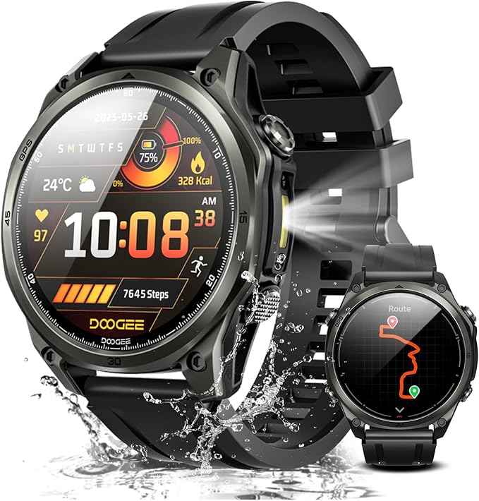 DOOGEE Anywise W1 Mens Smart Watch, 5ATM Dual-Band GPS Fitness Tracker, 1.43'' Smart Watches for Android and iPhone, 170+ Sports Modes, Answer/Make Calls/18 Days Battery/Led Flashlight/Compass/2 Strap