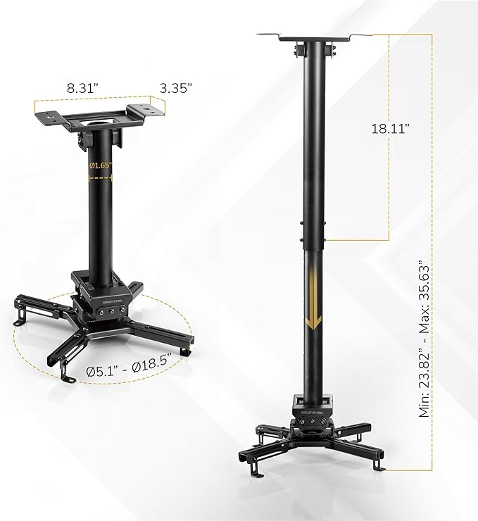 Mount-It! PRO Projector Ceiling Mount, 23.8-35.6" Extension, Heavy-Duty Commercial Grade Ceiling Projector Bracket, 77 Lbs Weight Capacity