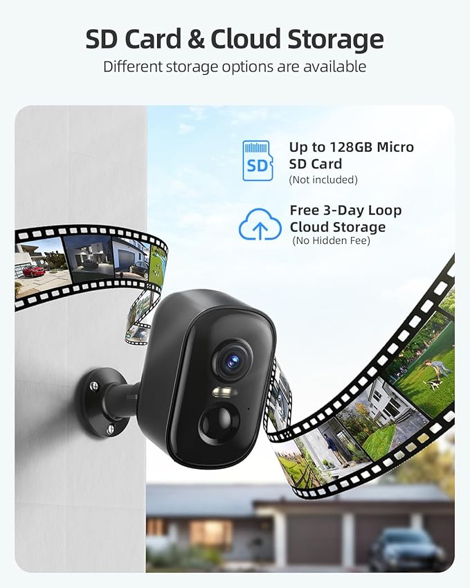 Rocktone 2K Security Cameras Wireless Outdoor, Battery Powered WiFi Cameras for Home Security with AI Motion Detection, Spotlight Color Night Vision, 2-Way Talk, Siren Alarm, IP65, Cloud/SD Storage