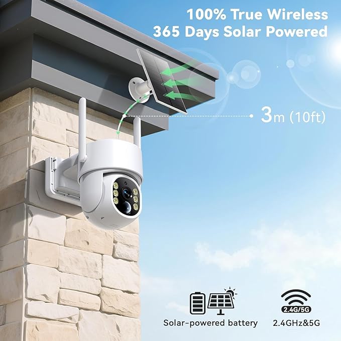 Solar Security Cameras Wireless Outdoor, 5G&2.4GHz Cameras for Home Security, 2K Solar Outdoor Camera, Color Night Vision, AI Human Detection, 2-Way Talk, Siren Alarms (2-Pack)