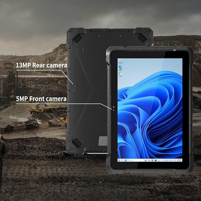 IP67 Rugged Tablet, N100 (up to 3.4GHz), 8GB RAM 128GB ROM, 10,1 Zoll Windows 11 Pro Industrie Tablet PC with 8000mAh Battery 4G LTE USB3.0 / WiFi 5 / BT5.0 / FHD for Outdoor Fieldwork