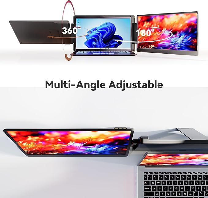 15.6" Laptop Screen Extender, 1080P FHD IPS Portable Monitor, Plug and Play, Triple Portable Laptop Monitor for 13-17" Laptops with USB-C/HDMI, for Wins/MacOS(M1//M2/M3Pro/Max).
