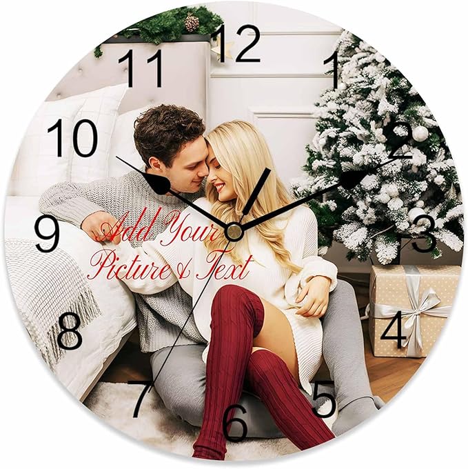 Personalized Clocks with Picture/Text, Custom Photo Silent Wall Clock Non Ticking, Wall Clocks Decorations for Kitchen, Bedroom, Living Room, Idea Gifts for Him Her Christmas (10", 12", 14")