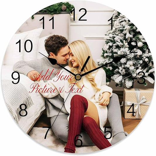 Personalized Clocks with Picture/Text, Custom Photo Silent Wall Clock Non Ticking, Wall Clocks Decorations for Kitchen, Bedroom, Living Room, Idea Gifts for Him Her Christmas (10", 12", 14")