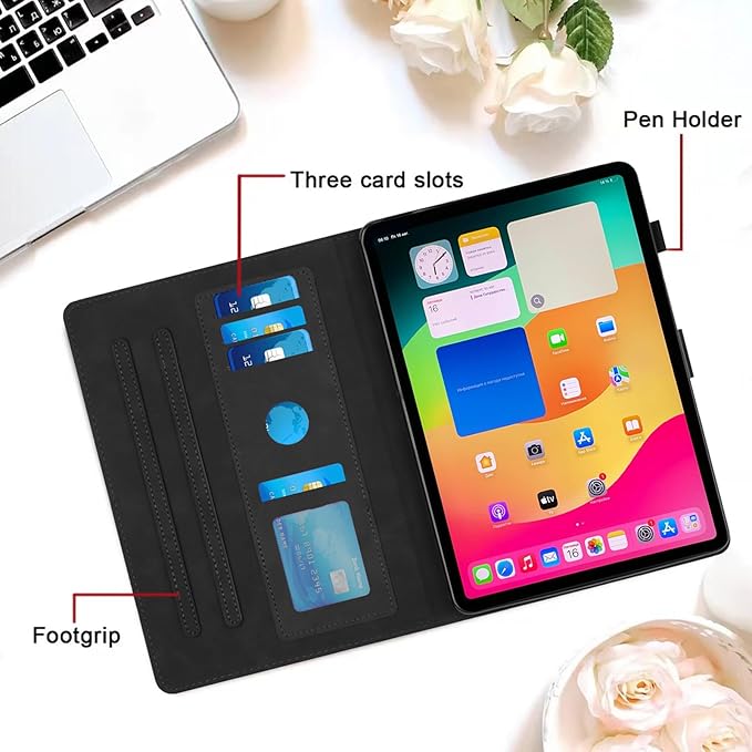 Case for Samsung Galaxy Tab S10 Plus 2024/ S9 FE Plus 5G 12.4 Inch 2023, Multi-Angle Viewing Smart Stand with Pocket Auto Wake/Sleep PU Leather Tablet Cases Flip Folio Cover Black