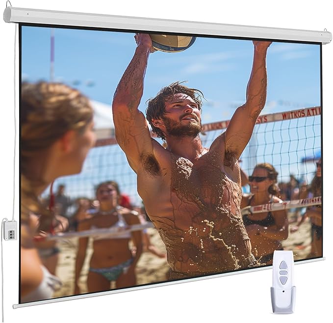94" Motorized Projector Screen, Electric 16:9 Projector Screen with Remote Control, Indoor/Outdoor HD Movie Screen, Wall/Ceiling Mounted, Perfect for Home Office Theater TV, White