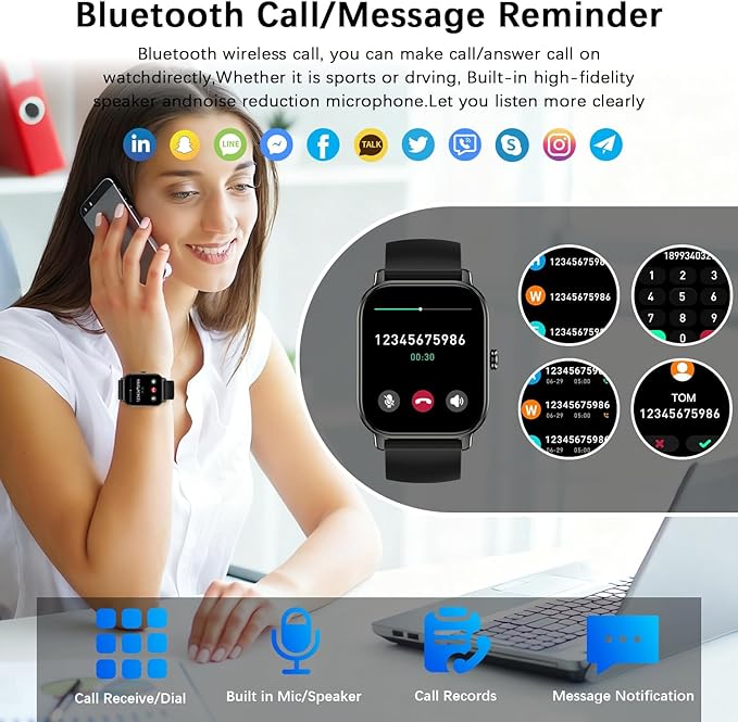 Smart Watch for Women Men Fitness: Waterproof Make Answer Call Digital Mens Watches Running Pedometer Smartwatch for Android Phone iPhone Samsung Compatible Heart Rate Monitor SpO2 Step Tracker