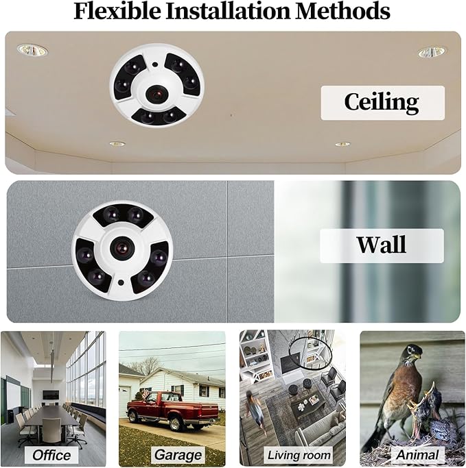 5MP Fisheye POE IP Camera, 1.7mm Lens(170° FOV), 6 Array IR LED Night Vision, Indoor Dome Surveillance Cam Motion Detection, PC/Phone App(IF02-P-TS)