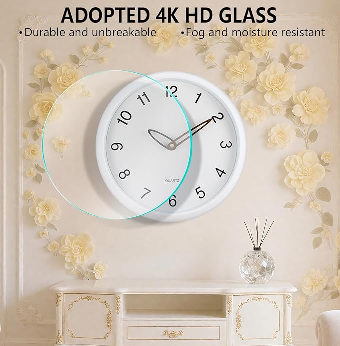 12 Inch Wall Clocks Battery Operated, Cream Modern Digital Wall Clock, Silent Non Ticking Analog Clock with Large Numbers Wooden Hands Clocks for Living Room Bedroom Kitchen Office Gym, White