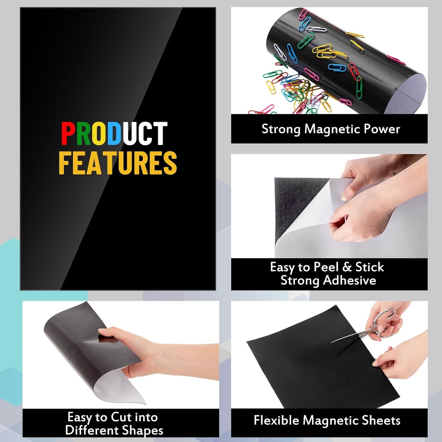 Pangda 10 Pack 8.5" x 11" Magnetic Sheets with Adhesive Backing 30 Mil Flexible Steel Vinyl Magnet Sheet for Crafts Magnetic Stickers Photos Kitchen Fridge Home Office