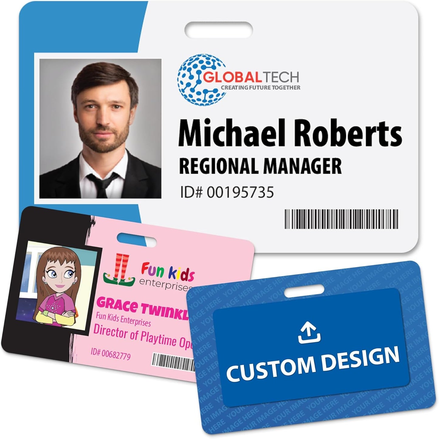 Custom Print Employee ID Badge, Double Sided with Name, Photo, Logo, and Barcode â Unique Photo ID Card Solution (ID Horizontal)