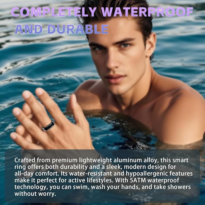 Smart Ring for Men Women – Fitness Tracker Ring with Heart Rate, SpO2, Blood Pressure, Sleep Monitoring, Step & Calorie Counter, No Subscription Fee, iOS & Android Compatible (Black, 14)