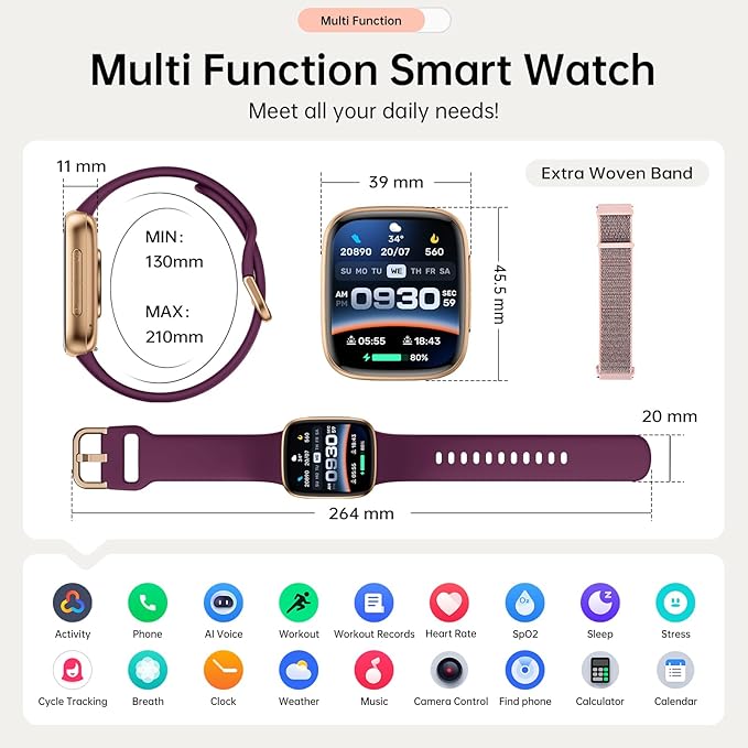 Latest Smart Watches for Women & Men - Performance Upgraded, 1.85-inch AMOLED HD Display (390x450), 12-Day Battery Life, 3ATM Waterproof (30m), Call, Health Monitoring, Fitness Tracker (D-Purple)
