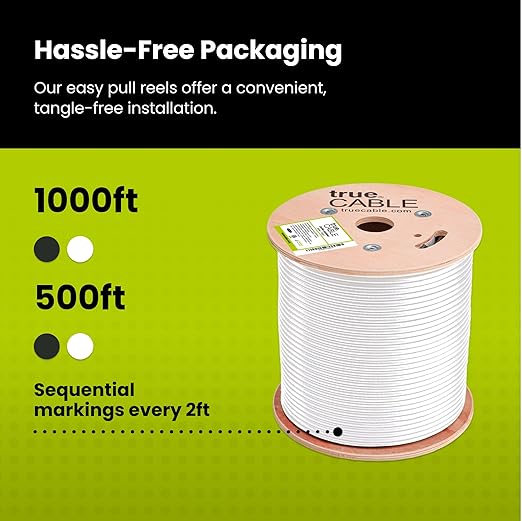 trueCABLE Cat5e Outdoor, Unshielded UTP, 500ft, UV Resistant, CMX Rated, White, 24AWG Solid Bare Copper, 350MHz, PoE++ (4PPoE), ETL Listed, Bulk Ethernet Cable