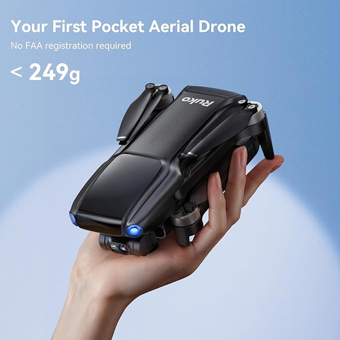 Ruko U11MINI 4K (RC3), Professional 8K Drone with 5.5" Screen Controller, Drones with camera for Adults 4K Video, 3-Axis Gimbal, 20000ft FPV Transmission, Under 249g, Beginner (64-Min Flight)