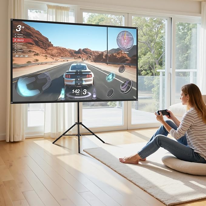 VEVOR Projector Screen with Stand, 80 Inch 160° Wide Angle Indoor Outdoor Projection Screen, 16:9 4K HD Wrinkleless Portable Tripod Screens with Carry Bag, for Movie Home Theater Office Presentation