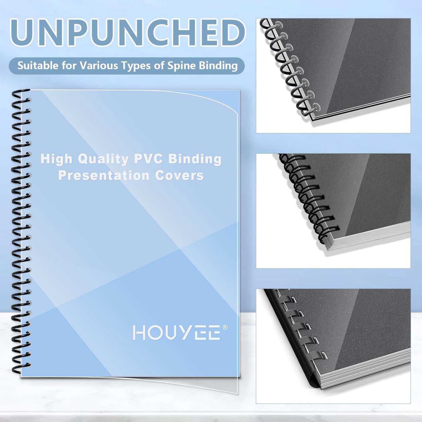 HOUYEE 200 Pack Clear Binding Presentation Covers, PVC Report Covers,10 Mil,8-1/2 x 11 Inches, Letter Size