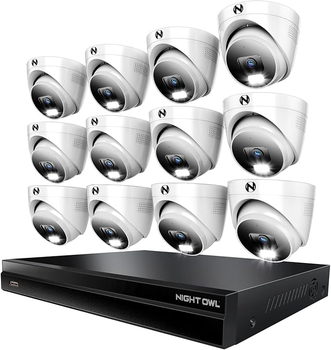 Night Owl 2-Way Audio 32 Channel 12MP NVR with 16TB HDD and 12 Wired IP 4K Deterrence Dome Cameras