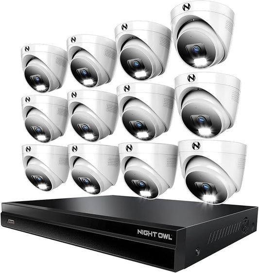 Night Owl 2-Way Audio 32 Channel 12MP NVR with 16TB HDD and 12 Wired IP 4K Deterrence Dome Cameras