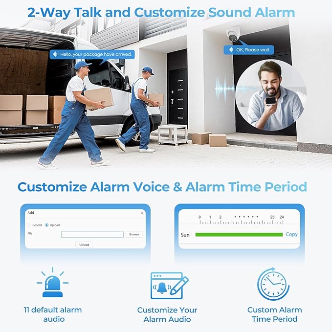 UltraHD 8MP Outdoor IP POE Camera, DMSS APP, 4K @30fps, TiOC Active Deterrent, 98ft Dual IR Color Vision F1.0, Indoor Network Camera, SMD4.0, 2-Way Audio, Vehicle & Human Detection, IVS, IP67, AI SSA