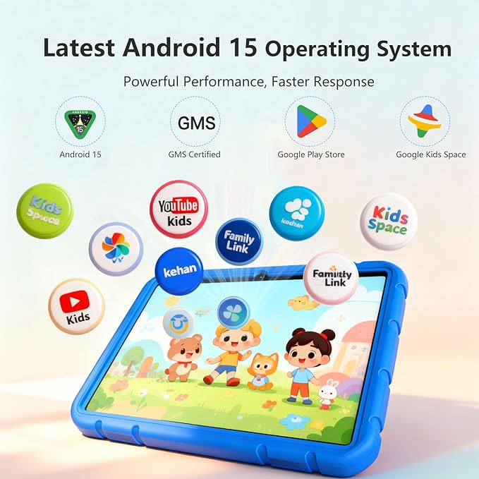 Kids Tablet, 10 inch Android 15 Tablet for Kids, 20GB RAM 128GB ROM Octa-Core 6000mAh Battery Childs Tablets with Shockproof Case, Bluetooth, WiFi, Parental Control, Dual Camera, GPS