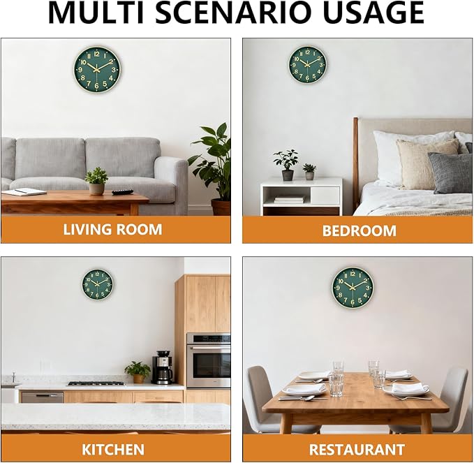 Wall Clock, 8 Inch Wall Clocks Battery Operated, Modern Non Ticking Silent Digital Analog Small Wall Clock for Bedroom Living Room Kitchen Office Gym Classroom Outdoor Clocks, Gold Green