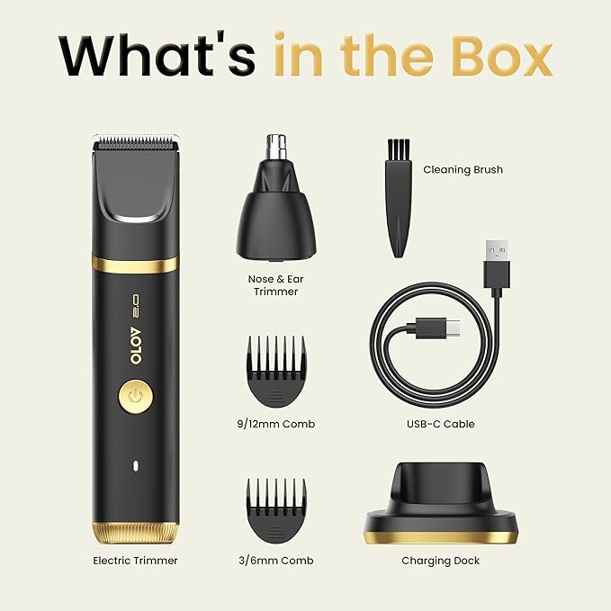 Groin & Body Hair Trimmer for Men - Electric Shaver for Pubic Hair, Chest, Legs - Ball Pubic Groomer, LED Light, Replaceable Ceramic Blade Heads, USB-C Recharge Dock, Waterproof Hygiene Razor
