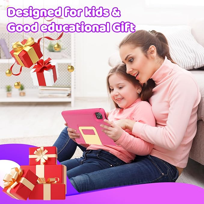 Gleeso Kids Tablet, Android 15 Tablet for Kids 10 inch Octa-Core with Case, 128GB 1TB TF Card Expandable for Toddler Children, Parental Control, Dual Camera, WiFi,Gift（Pink）