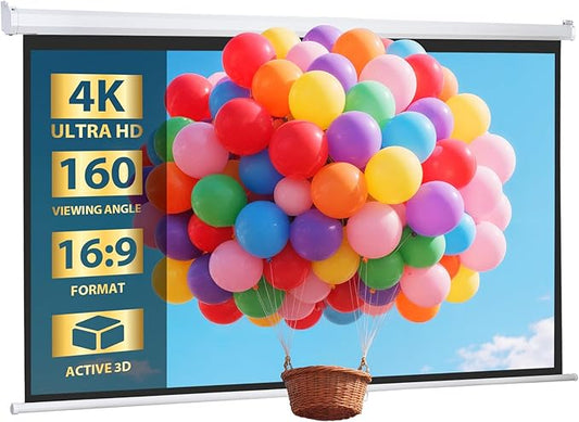 SUPER DEAL 100'' 16:9 HD Projection Screen Foldable Anti-Crease Portable Projector Movie Screen Manual Pull Down for Home Theater Presentation Education Outdoor Indoor Public Display, White