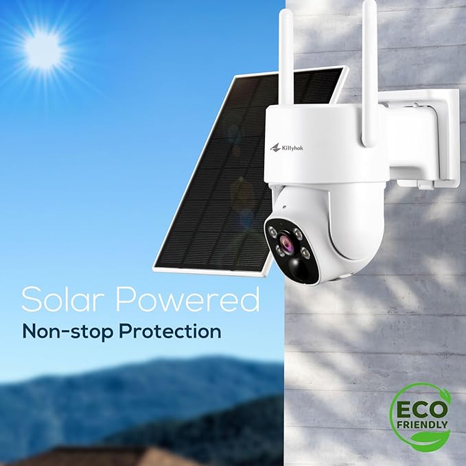 Kittyhok 【ColorPura PTZ Solar Security Camera Outdoor Wireless, Pro True Color Night Vision, Solar Powered, 2K FHD, Human Detection, 2 Way Audio, IP66 Weatherproof, Local Recording for Home Security