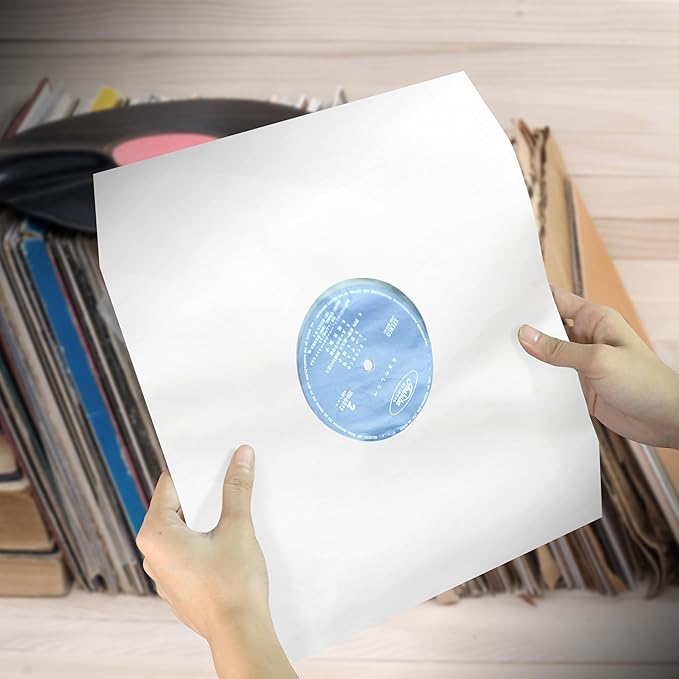 YVW 50Pcs Vinyl Record Inner Sleeves, White Kraft Paper Record Sleeves with Poly Lined for 12" Records, Corner Cut Design Acid Free Album Covers, Vinyl Record Album Covers LP Jacket Protective