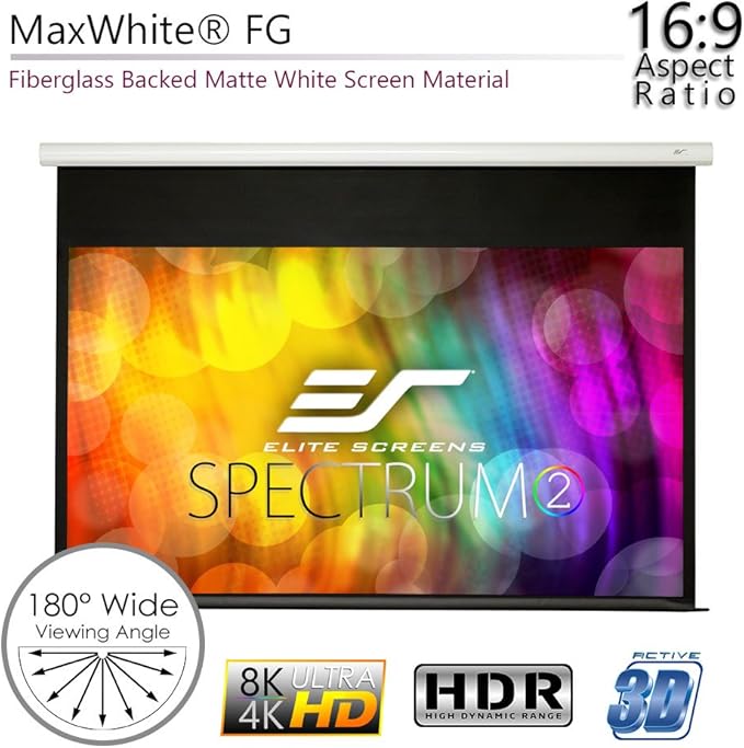 Elite Screens Spectrum2, 120-inch 16:9, 12-inch Drop, Electric Motorized Drop Down Projection Projector Screen, SPM120H-E12