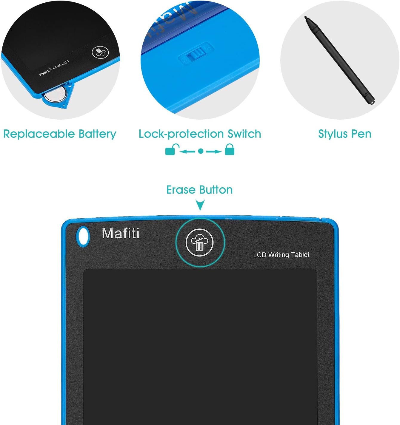 mafiti 10 Pack LCD Writing Tablet 8.5 Inch Electronic Drawing Pads for Kids Portable Ewriter Doodle Board Blue
