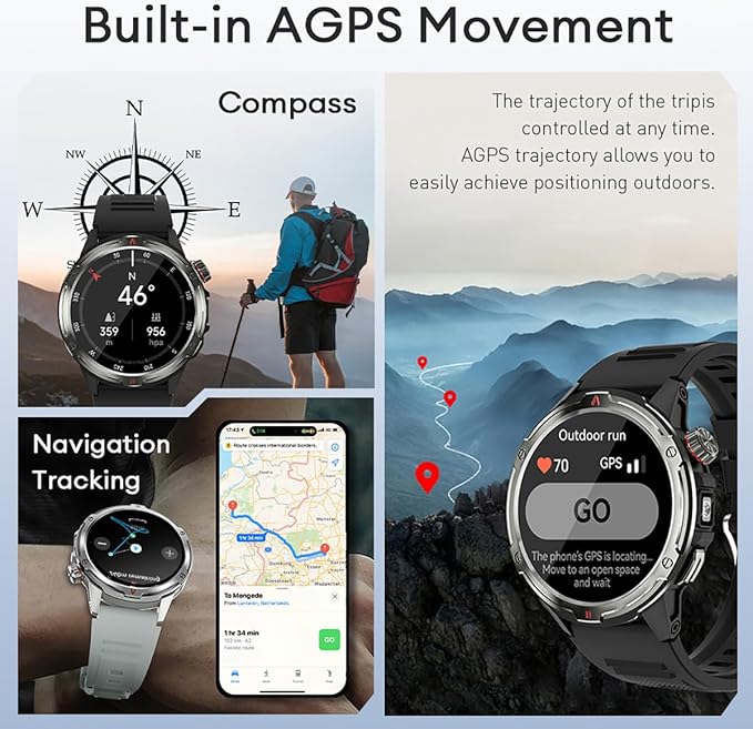 AOLON Smart Watch for Men (Answer/Make Call with 1.43'' AMOLED Display, IP68 Waterproof, 30+ Days Battery Life with100+Sport Modes Fitness Watch, Compass, Heart Rate, SPO₂ & Sleep Monitor（Khaki）