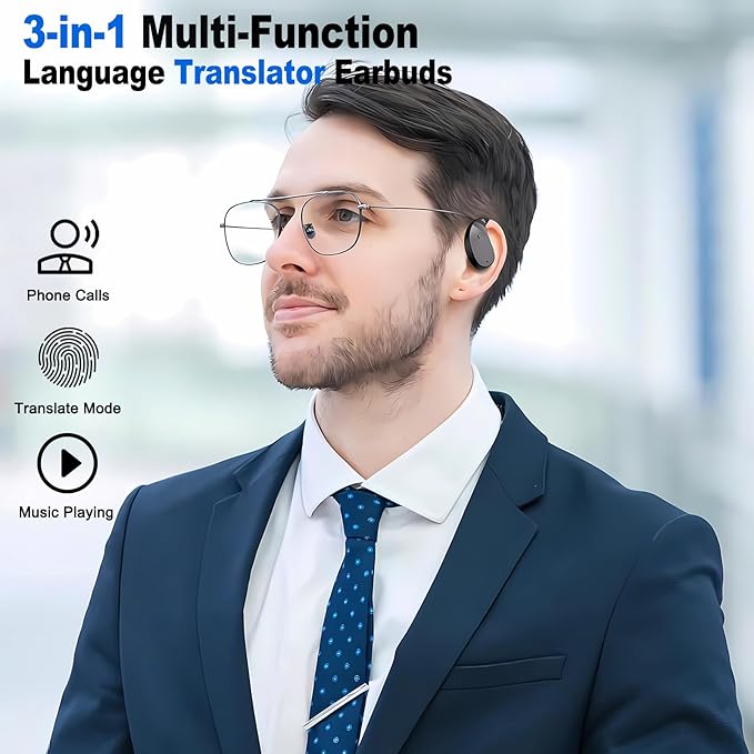 Language Translator Earbuds, Two-Way Instant Language Translator Real Time with APP for 130 Languages,Fast Reaction Translation Device (Grayish Black)