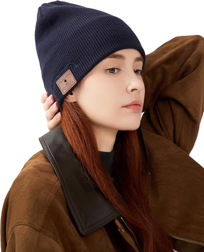 Bluetooth Beanie, Bluetooth 5.2 Wool Hat HD Stereo,30 Hours Play time,Built-in Microphone, Men's/Women's Christmas Electronic Gift (Blue)